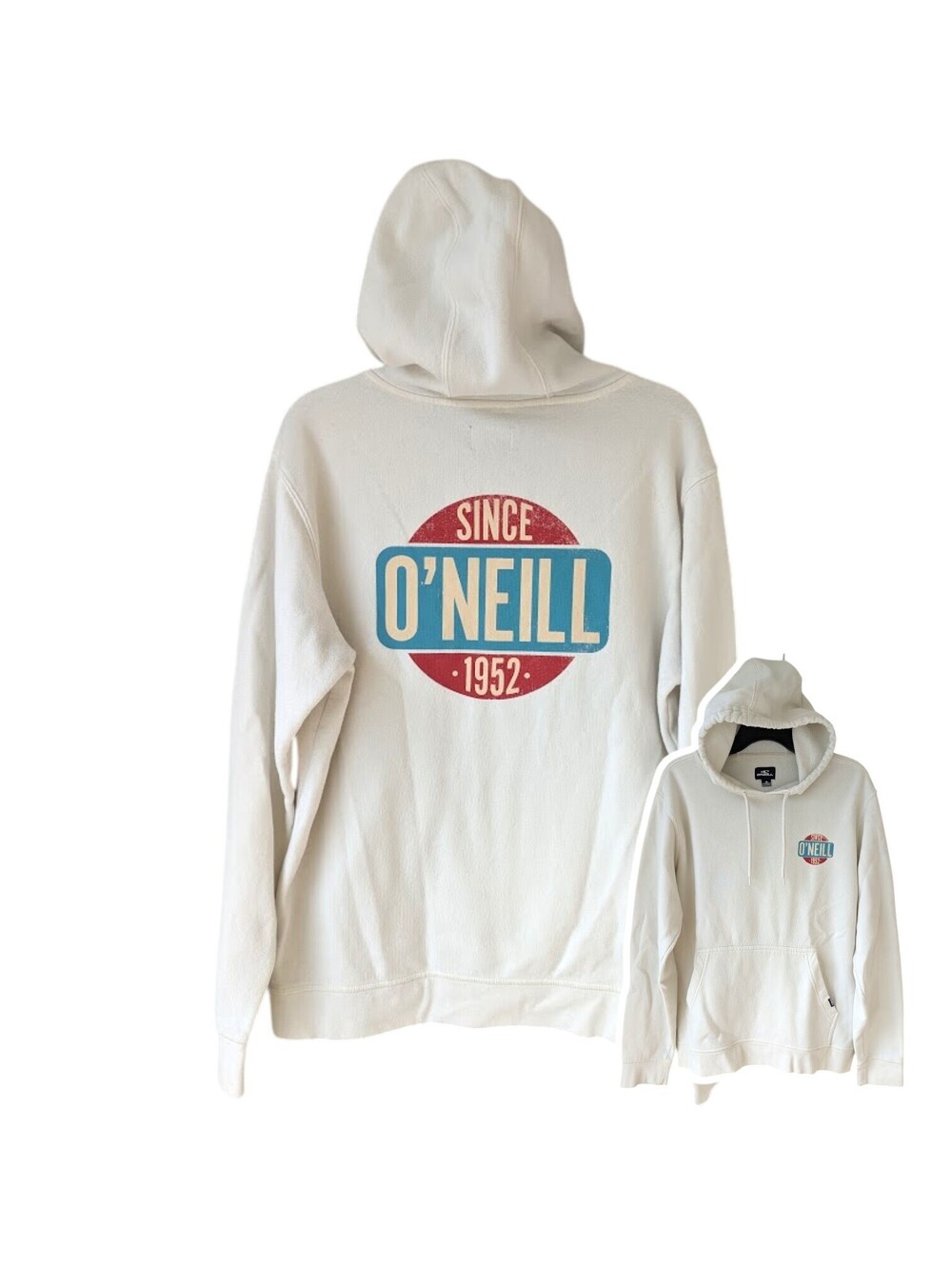 O'Neill Hoodie Pullover Sweatshirt Mens Medium White Retro Logo Tee 23x27 Skater